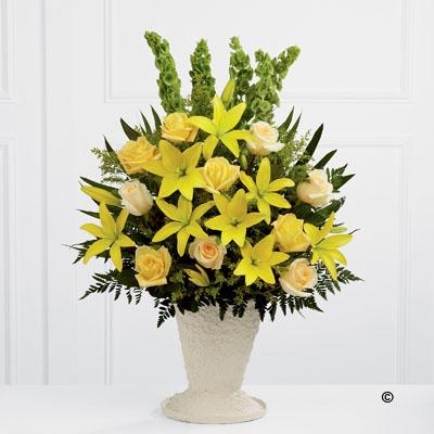 Yellow Lily and Rose Service Arrangement *