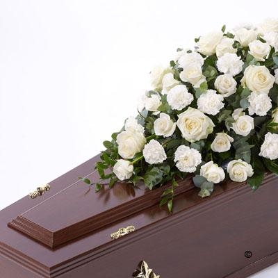 Rose and Carnation Casket Spray   White *