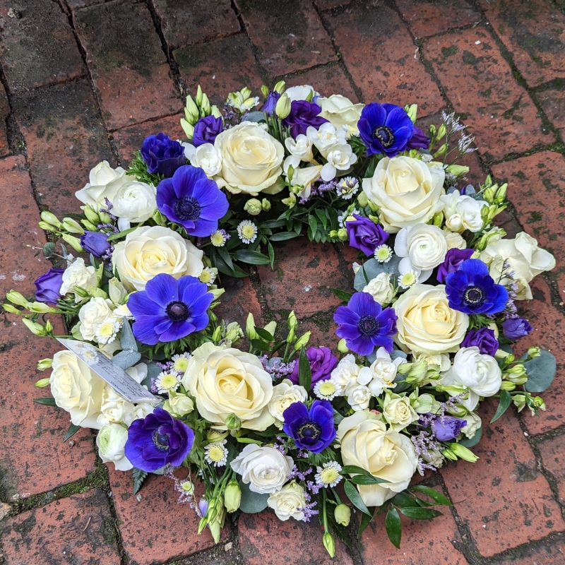 Blue and white wreath