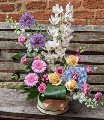 Luxury tall hat box arrangement