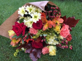 Autumnal tied bunch in brown paper